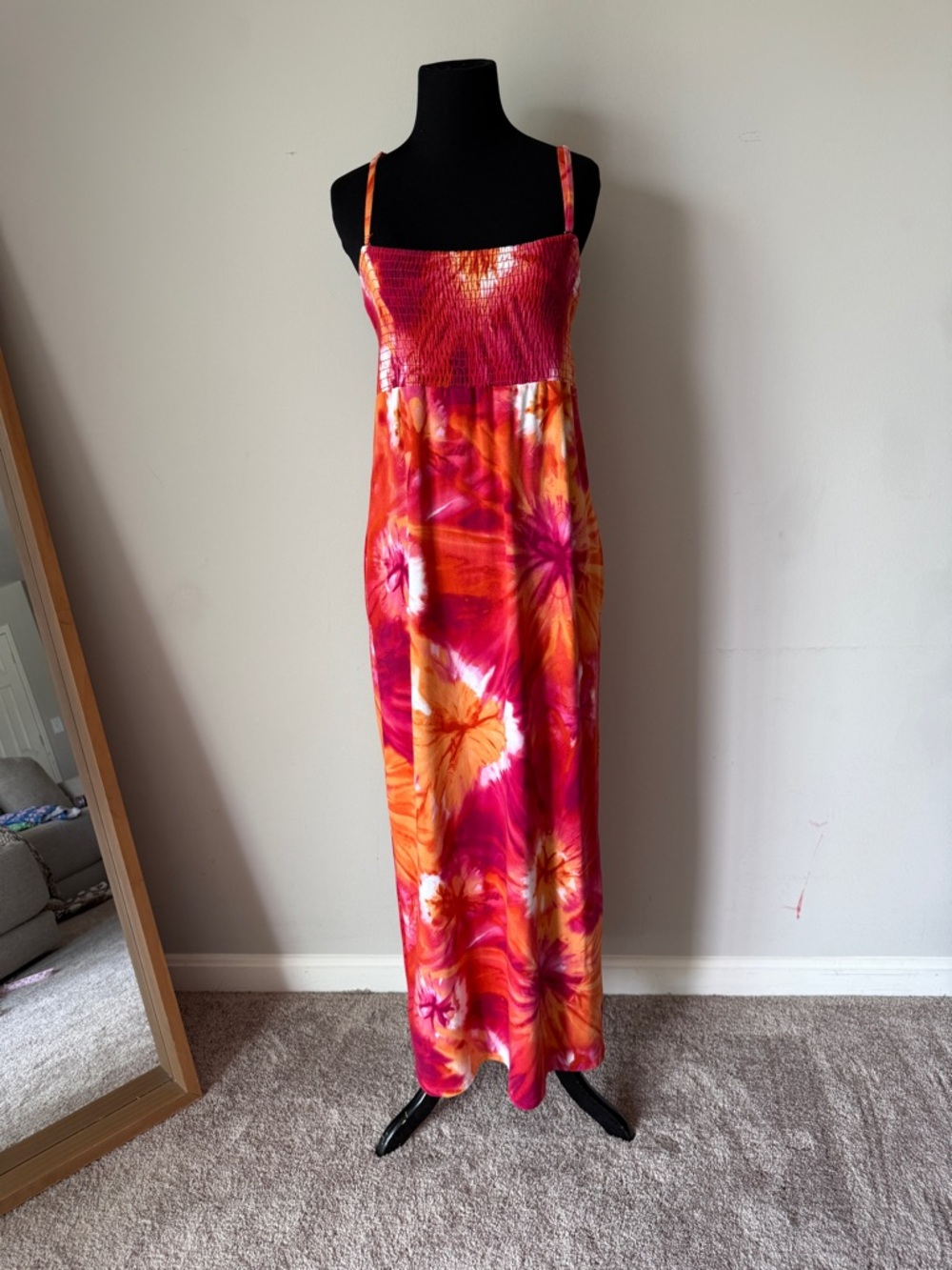 Chico's zenergy Tie-Dye Maxi Dress Pink Orange removable & adjustable straps 0P